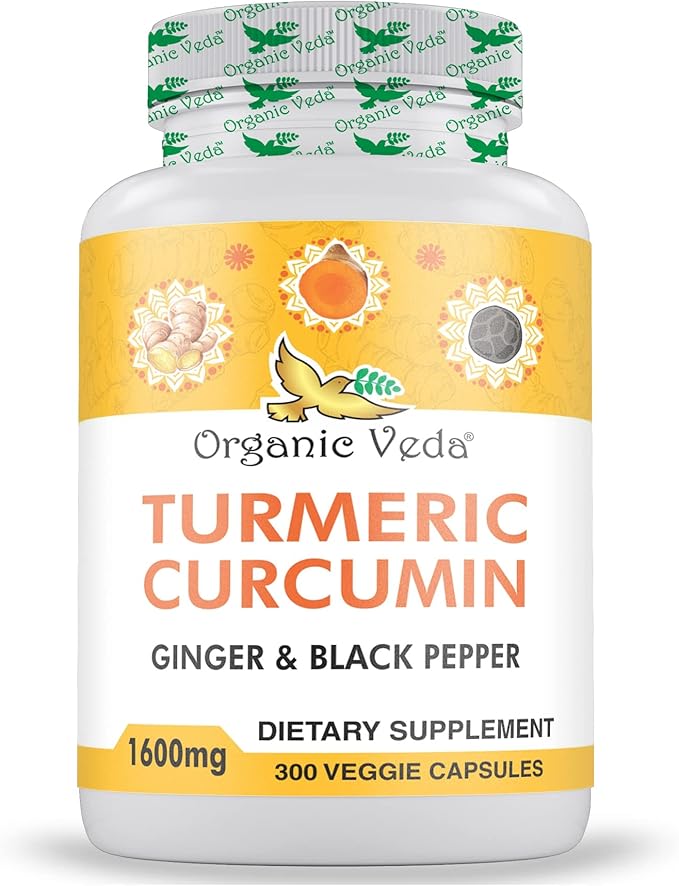 Organic Veda Turmeric and Ginger Capsules 300 Pills - Organic Turmeric Curcumin with Black Pepper for Joint Support - Non GMO Gluten Free Turmeric and Ginger Supplement (95% curcuminoids)