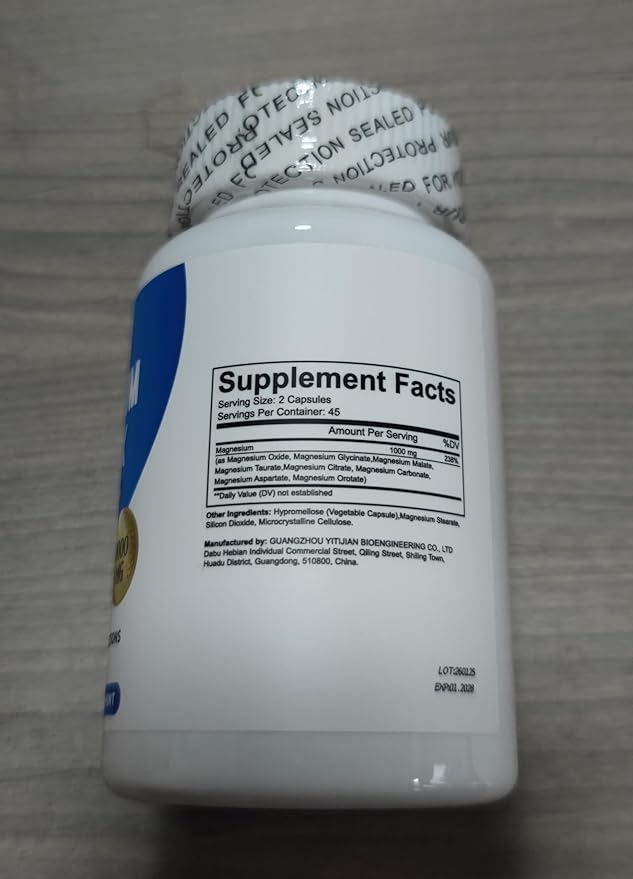 1PCSLumine Organics Magnesium Complex Supplement 1000mg - Advanced 8-in-1 Magnesium Blend - Glycinate Citrate Malate Taurate etc.– High Absorption Formula – Non-GMO 90 Capsules (1)