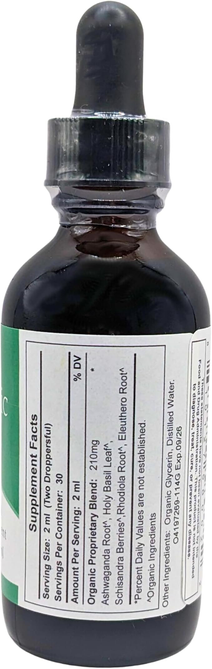 Herb Lore Organic Adrenal Tonic Tincture - Herbal Adrenal Support Supplement - Adaptogen Drops with Ashwagandha Rhodiola Eleuthero Holy Basil and Schisandra - Alcohol Free - Liquid - 2 Fl Oz