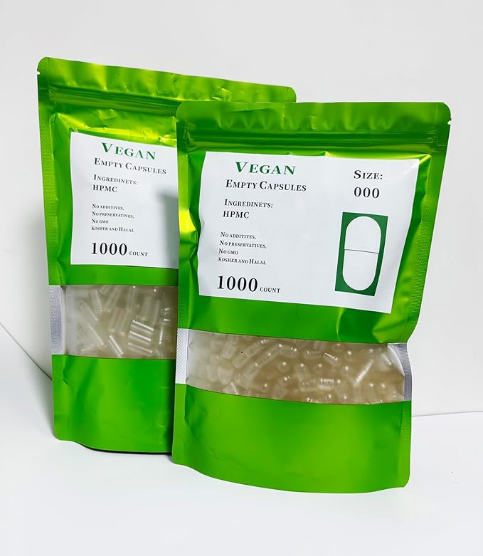 Vegan Empty Capsules Size 000 1000 Count Clear Separated HPMC Capsules for DIY Supplement Filling