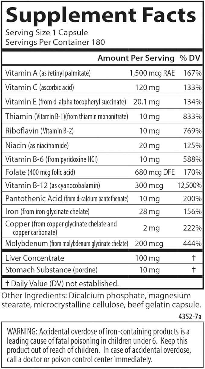 Carlson - Women's Iron Restore 28 mg Iron + B Vitamins Menstrual Support Iron Absorption &amp Women's Health 180 Capsules