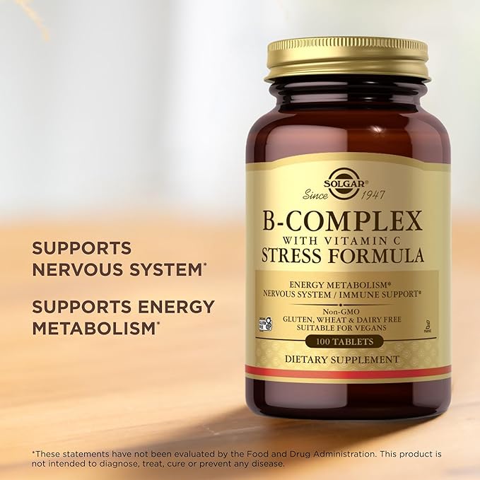 Solgar B-Complex with Vitamin C Stress Formula - 100 Tablets Pack of 2 - Non-GMO Vegan Kosher Halal &amp Gluten Free - 100 Total Servings