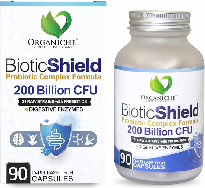 BioticShield™ Probiotic for Women &amp Men - 200 Billion CFU 31 Strains + Prebiotics &amp Digestive Enzymes | Gut Digestive &amp Immune Health Support | Helps with Occasional Gas &amp Bloating