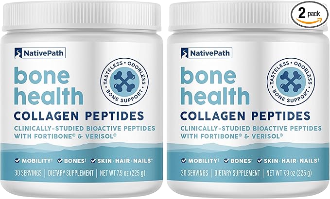 NativePath Bone Health Collagen Peptides Type 1 &amp 3 with Fortibone and Verisol 7.9 Ounce 30 Servings (Pack of 2)