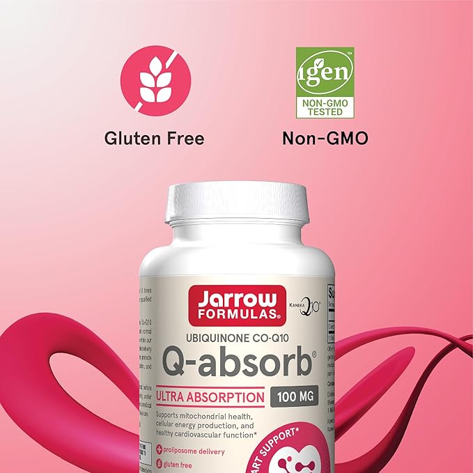 Jarrow Formulas Q-absorb Ubiquinone Co-Q10 100 mg Dietary Supplement Antioxidant Support for Mitochondrial Health Cellular Energy Production and Cardiovascular Health 120 Softgels 120 Day Supply