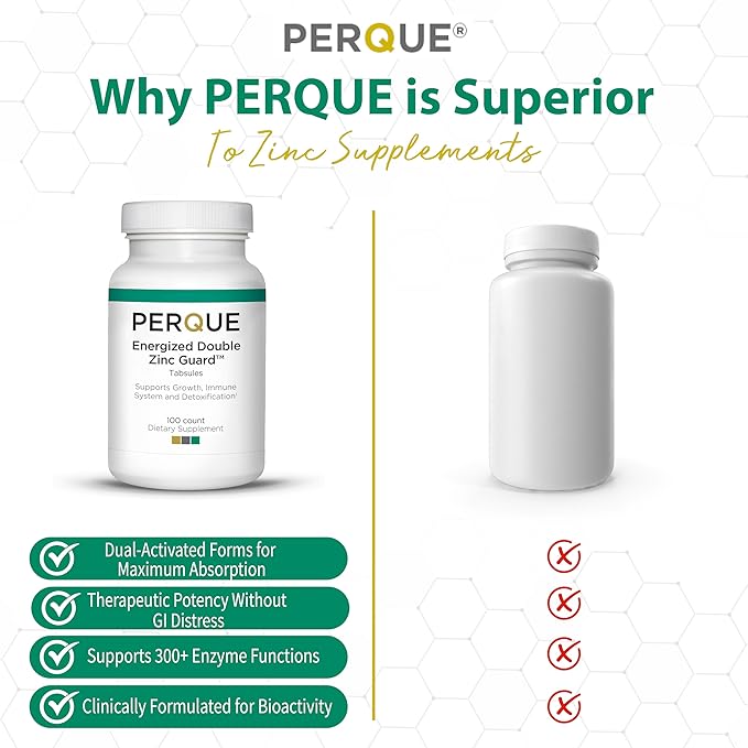 PERQUE Energized Double Zinc Guard 100 Tabs – Dual-Form Zinc Supplement with Picolinate &amp Citrate – Supports Immune Skin &amp Cellular Health – High-Absorption Non-GMO Gluten-Free Formula – 10