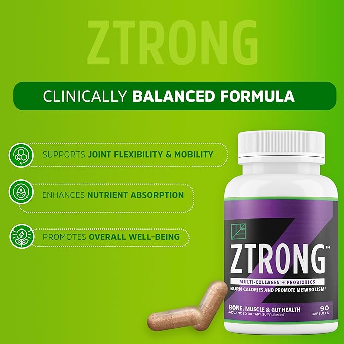 Dr. Zisman ZTRONG Advanced Collagen Supplement – Hydrolyzed Collagen Types I &amp III 400 Billion CFU Probiotic Blend Supports Bone Health Joint Function Metabolic Efficiency – 90 Capsules