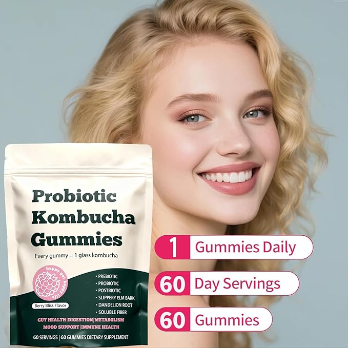 Infuse Probiotic Kombucha Gummies – 60 Gummies with Prebiotics Postbiotics &amp FiberIncludes Slippery Elm Dandelion Root &amp MCT OilSupports Digestive Health Bloating Relief &amp Gut Suppor