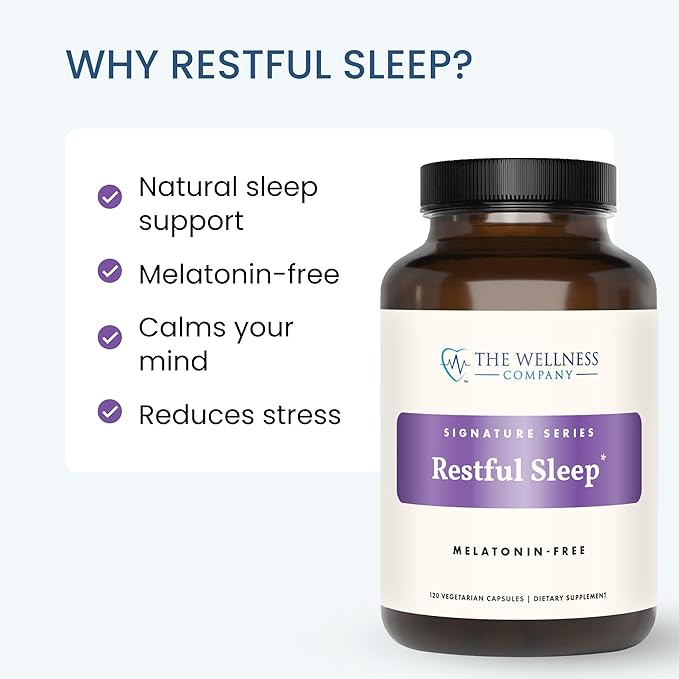 The Wellness Company Restful Sleep - Melatonin-Free Deep Sleep REM Support Non-Habit Forming - Kava Rafuma Leaf Ashwagandha &amp Valerian Root | 60ct (1 Month Supply)