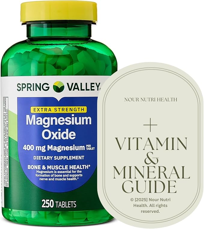 250 Count SPR -ing Valle Extra Strength Magnesium Oxide 400 mg – Over 8 Months of Supply (250 Days) + Vitamin Guide Included Muscle &amp Bone Health