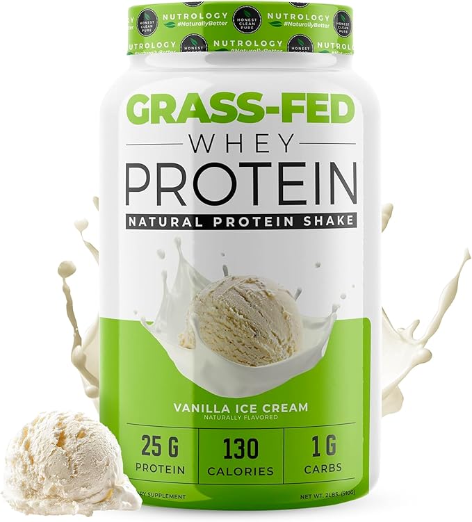 Nutrology Grass-Fed Whey Protein Powder Cold-Processed Grass Fed Whey &amp Amino Acid Powder for Enhanced Lean Muscle Recovery &amp Performance 28 Servings Shake Blend or Bake Vanilla Ice Crea