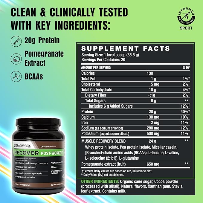 BODi Recover Whey Protein Powder Blend– Post-Workout Chocolate Whey Supplement for Muscle Recovery with 20g Protein BCAAs Pomegranate Extract - Fast Recovery - 18 Serving Packets