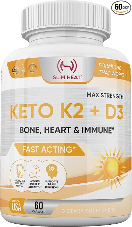 Vitamin K2 + D3 with Calcium - Bone Heart and Immune Formula - K2 D3 Vitamin Supplement for Women and Men - 60 Capsules