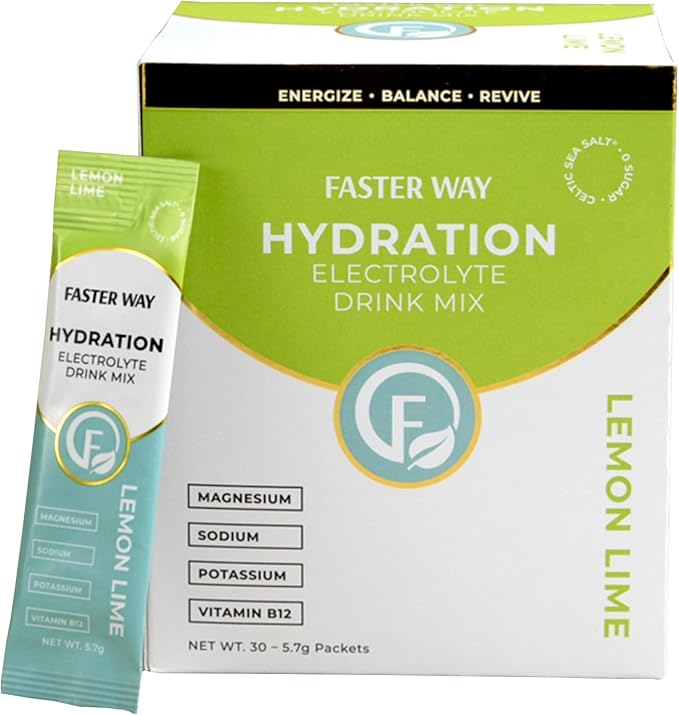 Faster Way - Hydration - Electrolyte Drink Mix - With Apple Cider Vinegar Choline Probiotics &amp Natural B Vitamins - Energize &amp Revive - Powder Packets - Zero Sugars -Gluten Free -Lemon Lime