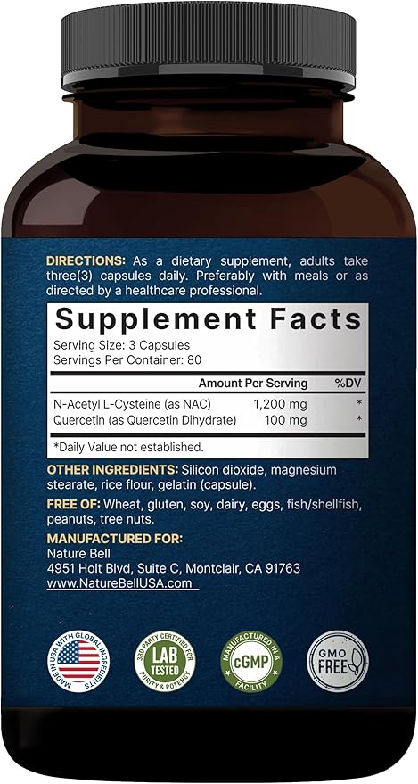 2 Pack NAC Supplement (N-Acetyl Cysteine) with Quercetin 1200mg Per Serving 480 Capsules | Double Strength Antioxidant Support for Immune Liver &amp Lung Health – Non-GMO