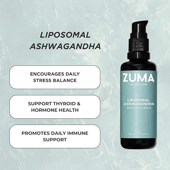 Zuma Nutrition Liposomal Ashwagandha Root Tonic Vegan Natural Supplement for Men and Women Herbal Health Liquid Formula for Longevity Support and Daily Wellness 60 ML Bottle