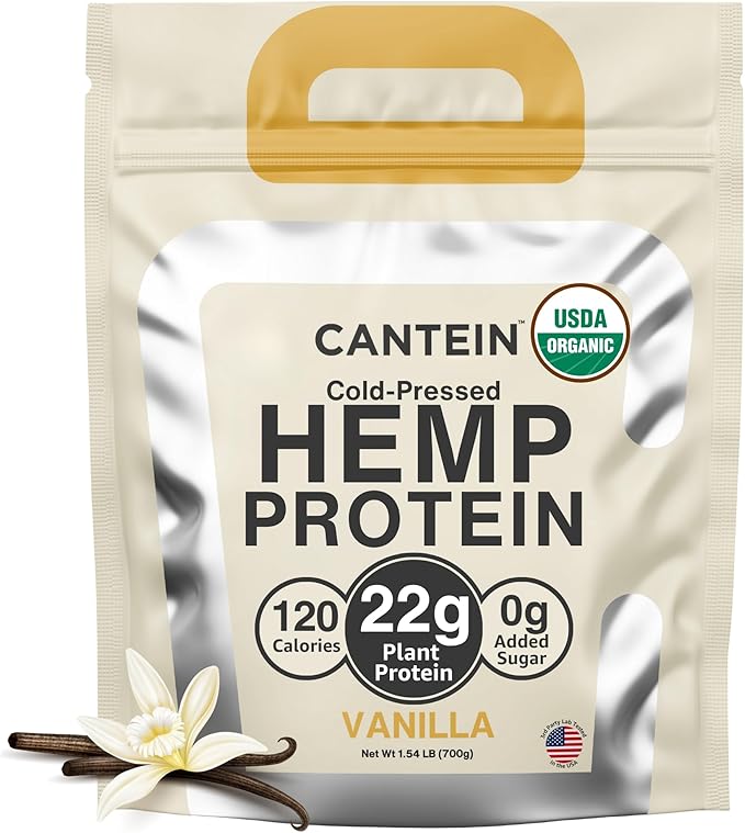 Organic Plant-Based Protein Powder - 100% Hemp Protein Vegan Shake Mix - Lactose Dairy &amp Gluten Free Clean Natural Vanilla (20 Servings)