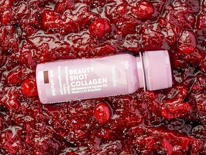 FARMASi Nutriplus Beauty Shot Collagen – Type I &amp III Collagen with Hyaluronic Acid Biotin &amp Vitamins Sugar-Free Cranberry Flavor 1.69 fl oz x 12 Shots
