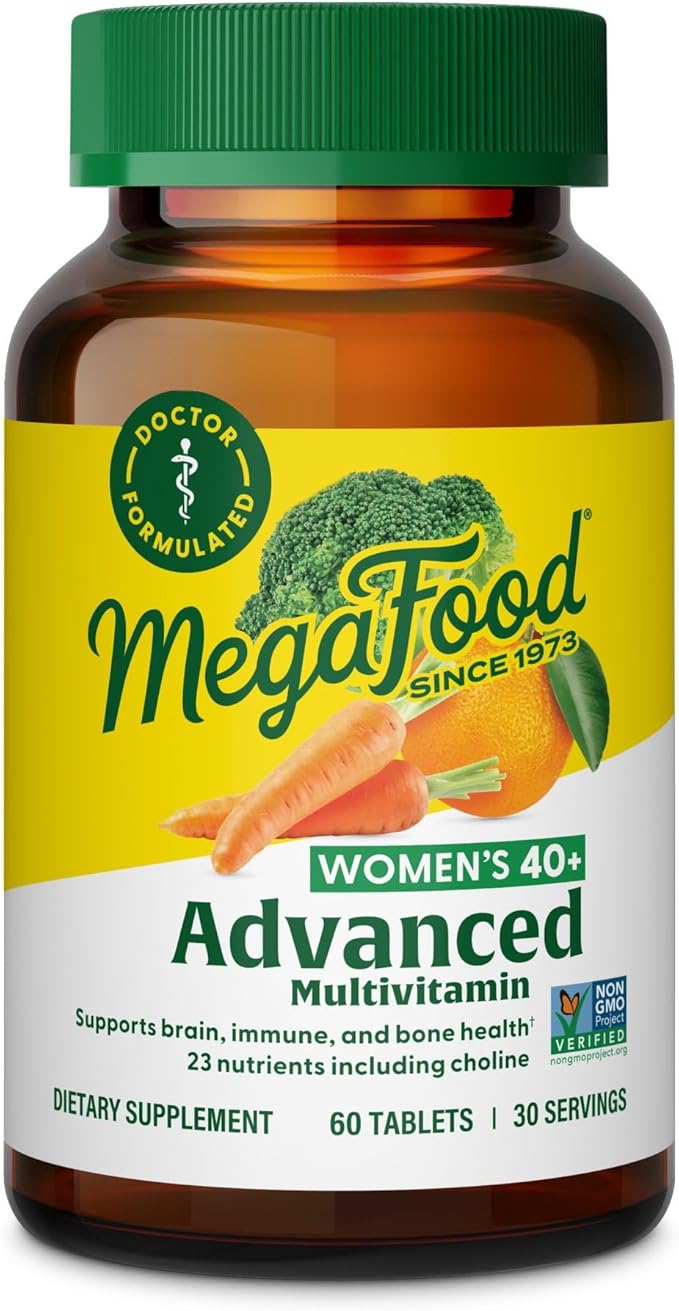 MegaFood Women's 40+ Multivitamin - Multivitamin Supplement for Women with Iron Vitamins C B12 K2 A B6 Choline and more - Non-GMO Gluten-Free - Vegetarian - 60 Tabs (30 Servings)