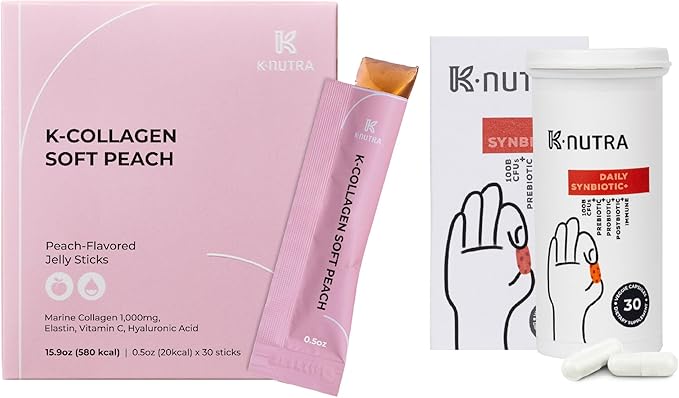 Daily Synbiotic+ (30 Caps) 100B CFU Kimchi Postbiotic &amp K-Collagen Soft Peach Collagen Jelly (30 Sticks) - Digestive &amp Skin Health