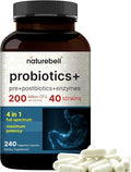 NatureBell Probiotic 200 Billion CFU – 40 Strains Per Serving | 240 Veggie Capsules with Prebiotics and Probiotics – Full Spectrum Complex with Enzymes – Daily Probiotics for Women &amp Men