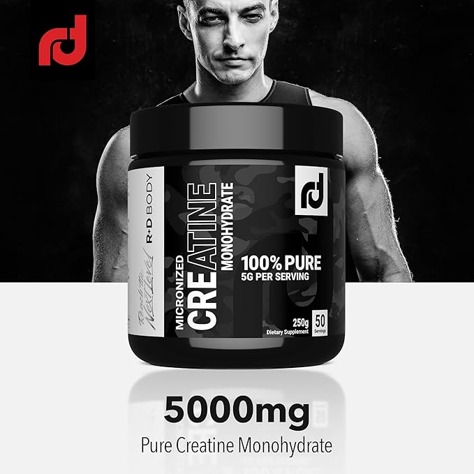 R&ampD Body Micronized Creatine Monohydrate - 100% Pure High Potency Formula for Enhanced Strength Power and Endurance 5g per Serving 250g