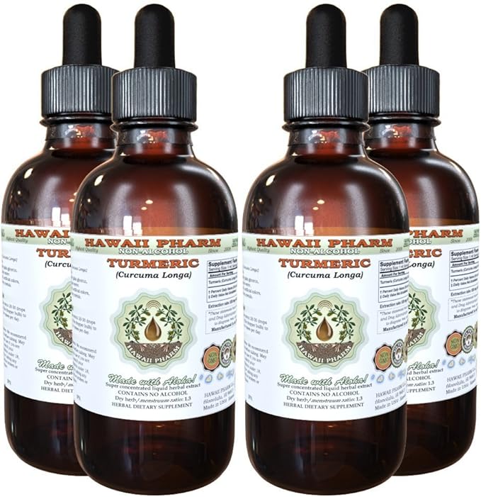 Hawaii Pharm Turmeric Alcohol-Free Liquid Extract Professional Grade Small Batch Crafted Turmeric (Curcuma Longa) Dried Rhizome Glycerite Natural Herbal Supplement 4x4 fl.oz