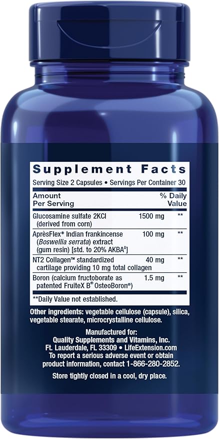 Life Extension ArthroMax® Advanced NT2 Collagen™ &amp AprèsFlex® glucosamine sulfate Boswellia (Indian Frankincense) Joint Health Mobility Gluten-Free Non-GMO 60 Capsules