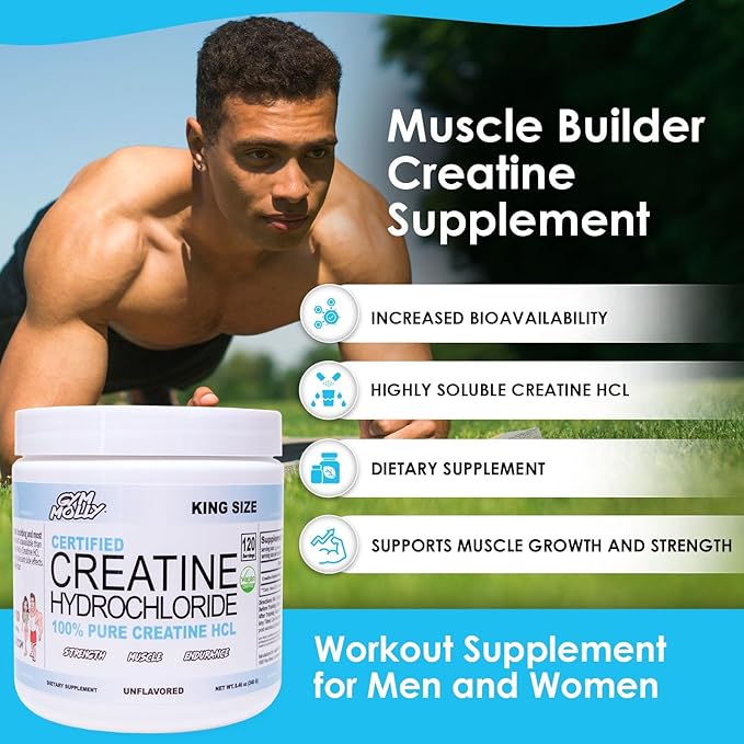 Gym Molly Creatine Hydrochloride (HCL) Powder Highly Soluble Creatine Hydrochloride Unflavored Vegan Workout Supplement for Men and Women Muscle Builder Creatine Supplement (King Size)