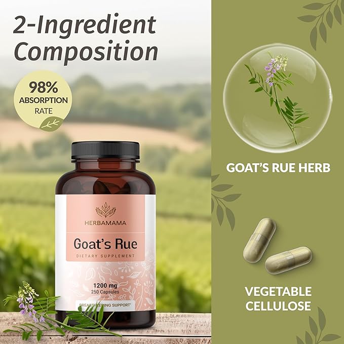 HERBAMAMA Goat's Rue and Milk Thistle Kit - Bundle of 1200 mg Goat's Rue Capsules &amp Milk Thistle Liver Detox Drops 4 fl oz - Vegan Non-GMO Sugar &amp Alcohol-Free - 2 Pack