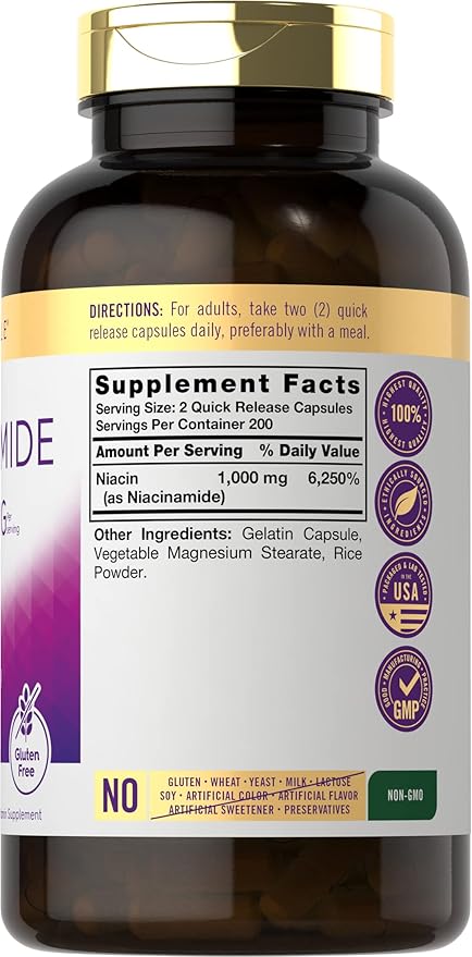 Carlyle Niacinamide 1000 mg | 400 Capsules | High Potency Formula | Non-GMO Gluten Free Supplement