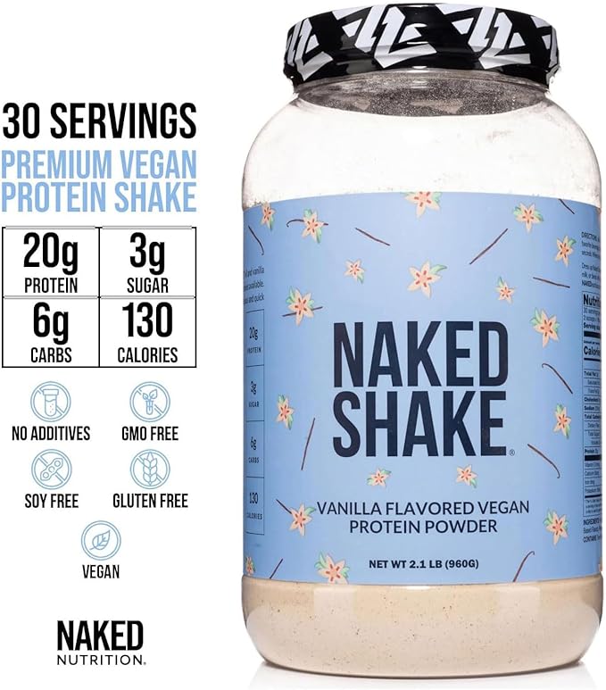 NAKED Shake - Vanilla Protein Powder - Plant Based Protein Shake with Mct Oil NSF Certified Gluten-Free Soy-Free No Gmos Or Artificial Sweeteners - 30 Servings
