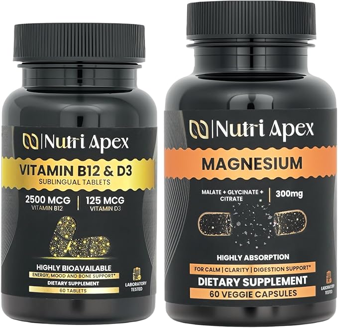 Vitamin B12 2500mcg + D3 5000 IU &amp Magnesium Complex 300mg Bundle | Lab Tested Made in USA | 60 Count Each