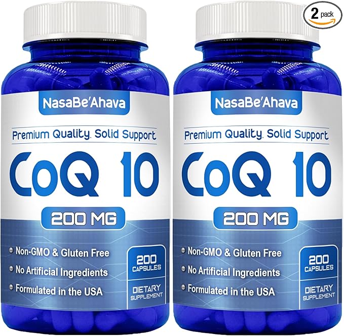 CoQ10 200mg Capsules | Vegan Friendly Coenzyme Q10 200mg from Easy Absorption Ubiquinone Supplement for Skin Heart and Energy Support | Made in The USA in cGMP Facilities (400 Servings)