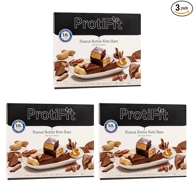 PROTIFIT - High Protein Peanut Butter Keto Bar 3 Pack 10g Protein Low Carb Low Sugar Gluten Free Ideal Protein Compatible 7 Servings Per Box (3 Pack)