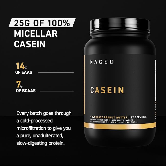 Kaged Premium Casein Protein Powder | Vanilla | Micellar Casein | Banned-Substance Free Supplement Build Muscle Recover Faster | Kasein | 28 Servings