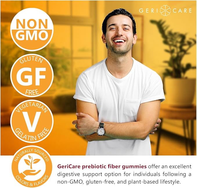 GeriCare Prebiotic Digestive Support Gummies Compare to Metamucil Fiber Gummies Berry Flavor 72 Count Plant-Based Fiber for Gut Health Non-GMO Gluten-Free Vegan Fiber Supplement (2 Pack)