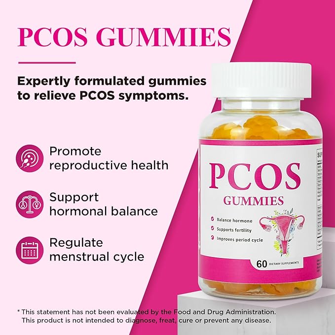 PCOS Gummies Helps Fertility and Ovulation 2 Packs PCOS Vitamin Gummies for Women Menstrual Cycle &amp Hormonal Balance Orange Flavor Fertility Gummy with Myo-Inositol Folate and Vitamin B6 B12