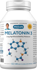 ANDREW LESSMAN Melatonin-3 mg - 240 Capsules - Physiologically Balanced Levels to Naturally Promote Restful Sleep. Regulates Daily Circadian Rhythm. Facilitates Sleep. No Morning Hangover