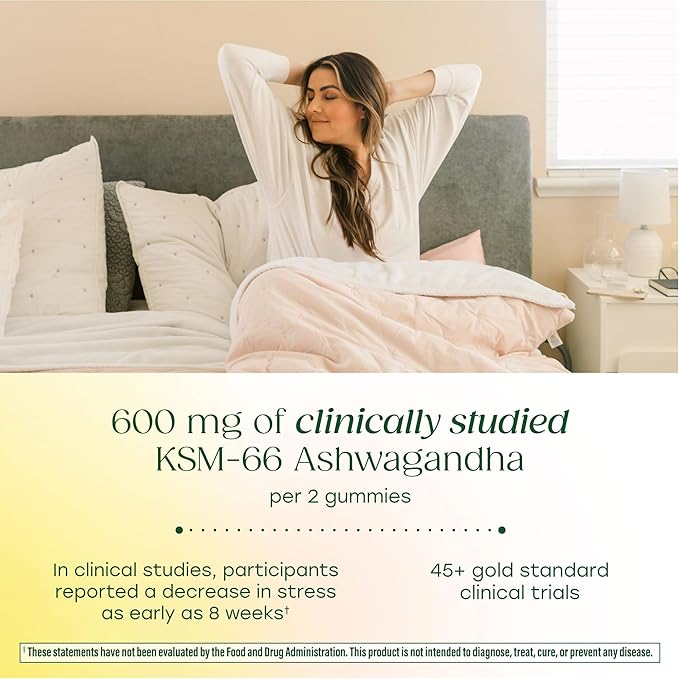 MegaFood Zero Sugar Ashwagandha Gummies - with Clinically Studied Ashwagandha KSM 66 - Cortisol Reducer &amp Stress Support - Mixed Berry Flavor No Gelatin Vegan - 60 Gummy Vitamins 30 Servings