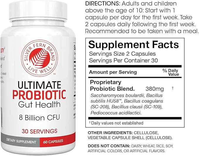 Silver Fern Gut Rehab Kit - 30 Day Supply - Cleanse Daily (1 Bottle = 120 Capsules) &amp Ultimate Probiotic (1 Bottle = 60 Capsules) - Immunoglobulins &amp Spore Forming Probiotics