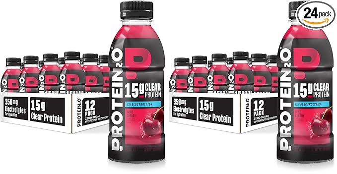Protein2o Hydration Drink - 2-in-1 Liquid Clear Whey Protein Isolate and Electrolyte Drink - 15g ProteinVitamins B5B6 - Post-Workout Recovery - 16.9 Fl Oz - Wild Cherry(Pack of 24)
