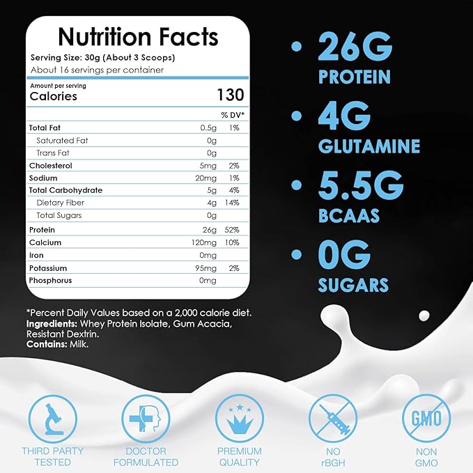 NATURE TARGET Whey Protein Powder Unflavored Protein Powder Whey Protein Isolate for Muscle Growth &amp Recovery 26G Protein Gluten Free &amp No Sugars 16 Servings 1.10 Pound (500 G)
