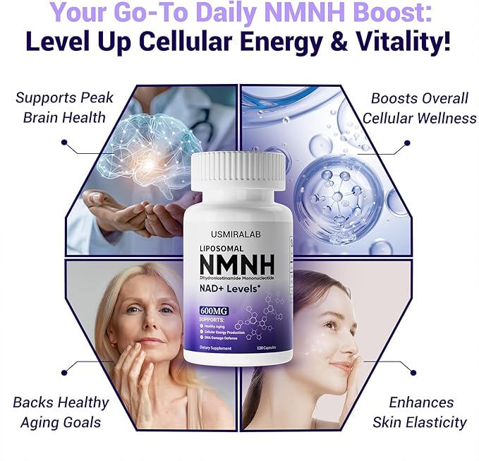 Pure NMNH Supplement Capsules: More Effective Than Nicotinamide Riboside | Boost Cellular Vitality Anti-Aging &amp Energy | Vegan Non-GMO | 120 Capsules (60 Servings)