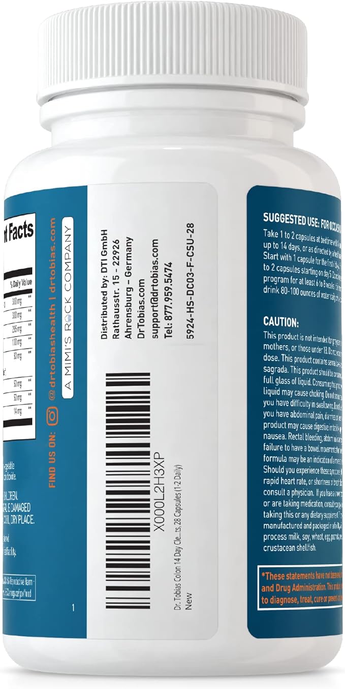 Dr. Tobias Colon Cleanse - Constipation Relief &amp Gut Health Support for Women &amp Men | 14 Day Colon Cleanser for a Gentle Colon Detox &amp Gut Flush - 3 Bottles of 28 Capsules