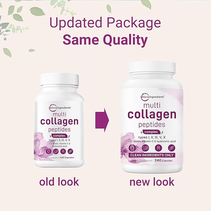 Micro Ingredients 2 Pack Multi Collagen Pills for Women &amp Men 480 Capsules | Type I II III V X | Hydrolyzed Protein Peptides with Biotin Hyaluronic Acid &amp Vitamin C | Keto &amp Paleo F