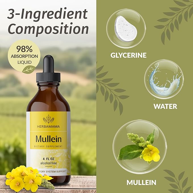 HERBAMAMA Liquid Drops Kit - Bundle of Turmeric Curcumin Extract &amp Mullein Leaf Tincture - Vegan Non-GMO Sugar &amp Alcohol-Free - 2 Pack