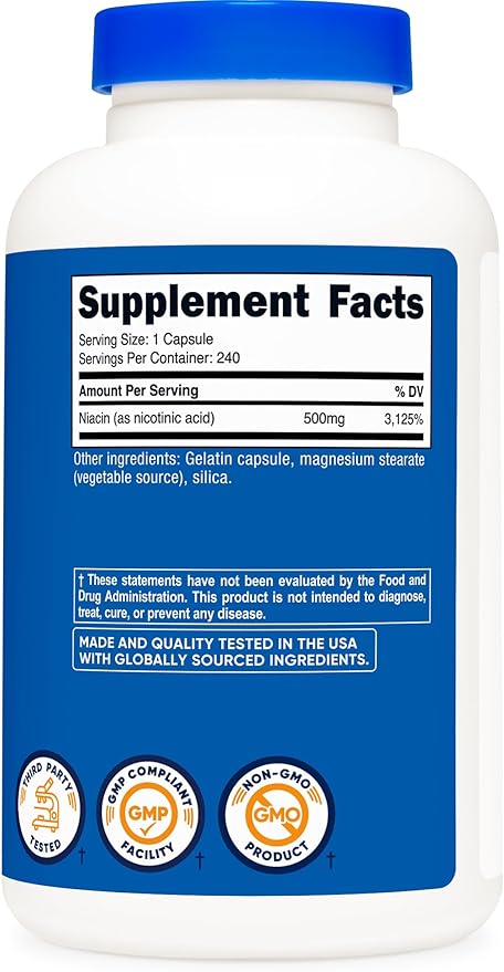 Nutricost Niacin (Vitamin B3) 500mg 240 Capsules - with Flushing Non-GMO Gluten Free (Pack of 2)