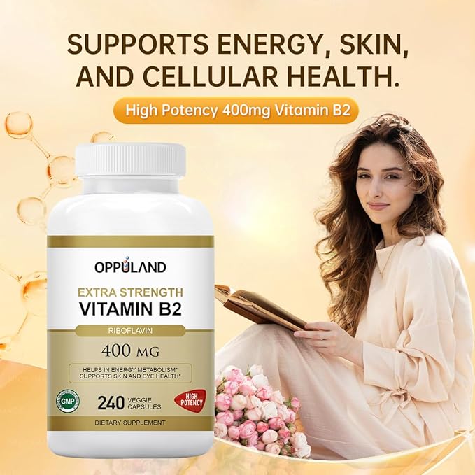 Riboflavin Vitamin B2 Supplement - B-2 Vitamin - Boosts Energy Metabolism &amp Cellular Function - Daily Nutritional Supplements for Men &amp Women - 400 mg Capsules - 240 Count