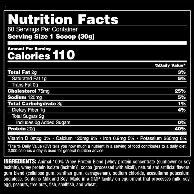 Animal 100% Whey Protein Powder – Whey Blend for Pre- or Post-Workout &amp Pak - Convenient All-in-One Vitamin &amp Supplement Pack